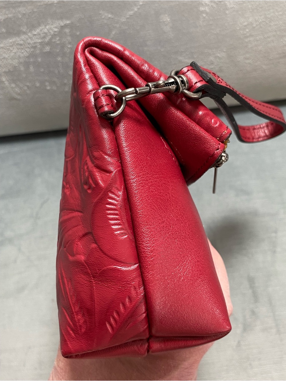 Patricia Nash Embossed Red Leather Foldover Wristlet Clutch EUC - Picture 9 of 16
